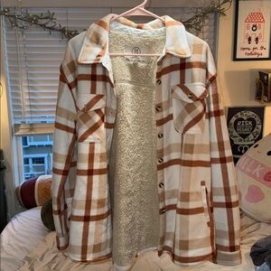 Oversized Cascade Collective Tan and Cream Plaid Utility Jacket